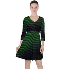 Black And Green Abstract Stripes Gradient Ruffle Dress by SpinnyChairDesigns