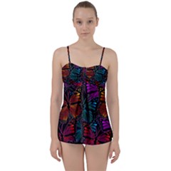 Colorful Monarch Butterfly Pattern Babydoll Tankini Set by SpinnyChairDesigns