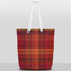 Red Brown Orange Plaid Pattern Full Print Rope Handle Tote (small) by SpinnyChairDesigns