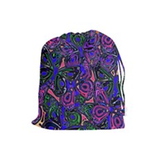 Purple Abstract Butterfly Pattern Drawstring Pouch (large) by SpinnyChairDesigns