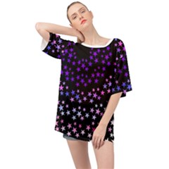 Purple Stars On Black Pattern Oversized Chiffon Top by SpinnyChairDesigns