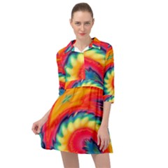 Colorful Dark Tie Dye Pattern Mini Skater Shirt Dress by SpinnyChairDesigns