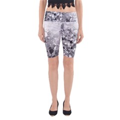 Black And White Abstract Mosaic Pattern Yoga Cropped Leggings by SpinnyChairDesigns