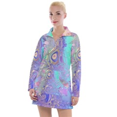 Pastel Marble Paint Swirl Pattern Women s Long Sleeve Casual Dress by SpinnyChairDesigns