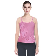 Pink Intricate Swirls Pattern Velvet Spaghetti Strap Top by SpinnyChairDesigns