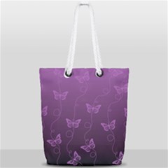 Purple Butterflies Pattern Full Print Rope Handle Tote (small) by SpinnyChairDesigns