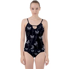 Black And White Butterfly Pattern Cut Out Top Tankini Set by SpinnyChairDesigns
