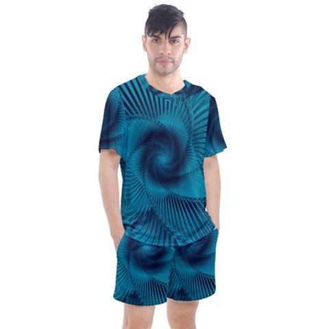 Cerulean Blue Pinwheel Floral Design Men s Mesh Tee And Shorts Set by SpinnyChairDesigns
