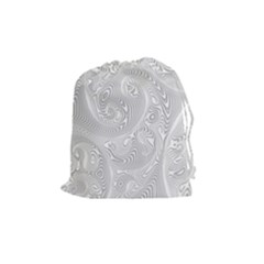 White Abstract Paisley Pattern Drawstring Pouch (medium) by SpinnyChairDesigns