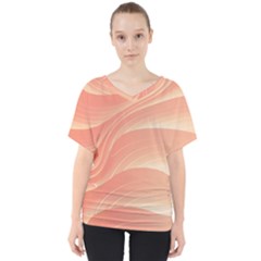 Coral Peach Swoosh V-neck Dolman Drape Top by SpinnyChairDesigns