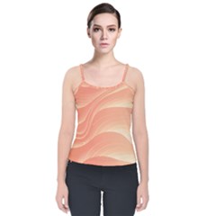 Coral Peach Swoosh Velvet Spaghetti Strap Top by SpinnyChairDesigns
