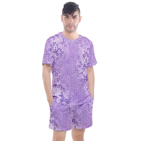 Purple Wildflowers Pattern Men s Mesh Tee And Shorts Set by SpinnyChairDesigns