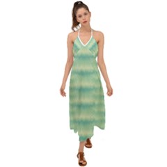 Light Green Turquoise Ikat Pattern Halter Tie Back Dress  by SpinnyChairDesigns