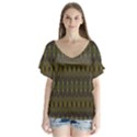 Olive Green and Blue Ikat Pattern V-Neck Flutter Sleeve Top View1