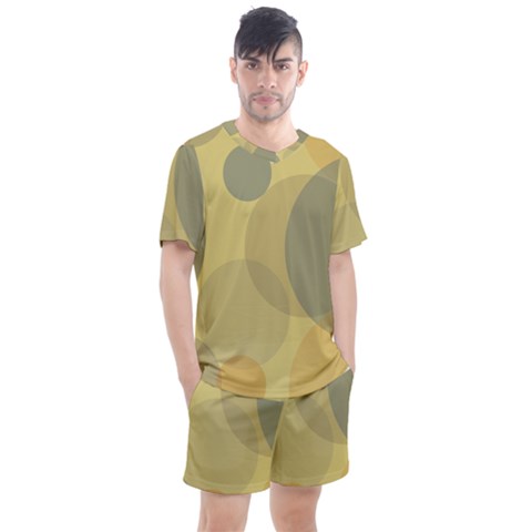 Yellow Grey Large Polka Dots Men s Mesh Tee And Shorts Set by SpinnyChairDesigns