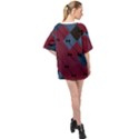 Burgundy Black Blue Abstract Check Pattern Oversized Chiffon Top View2