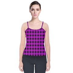 Purple Black Buffalo Plaid Velvet Spaghetti Strap Top by SpinnyChairDesigns