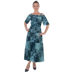 Teal Turquoise Abstract Art Shoulder Straps Boho Maxi Dress  by SpinnyChairDesigns