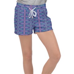 Purple Blue Ikat Stripes Velour Lounge Shorts by SpinnyChairDesigns