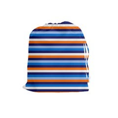 Ocean Blue Stripes Drawstring Pouch (large) by tmsartbazaar
