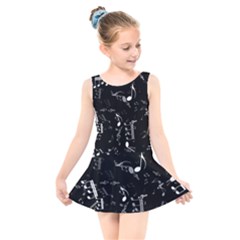 Black And White Music Notes Kids  Skater Dress Swimsuit by SpinnyChairDesigns