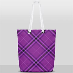 Purple And Black Plaid Full Print Rope Handle Tote (small) by SpinnyChairDesigns