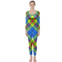 Clown Costume Plaid Striped Long Sleeve Catsuit View1