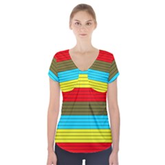 Multicolor With Black Lines Short Sleeve Front Detail Top by tmsartbazaar