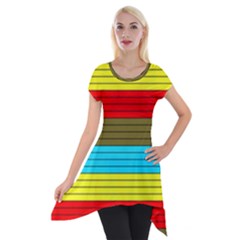 Multicolor With Black Lines Short Sleeve Side Drop Tunic by tmsartbazaar