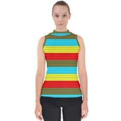 Multicolor With Black Lines Mock Neck Shell Top by tmsartbazaar