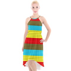 Multicolor With Black Lines High-low Halter Chiffon Dress  by tmsartbazaar
