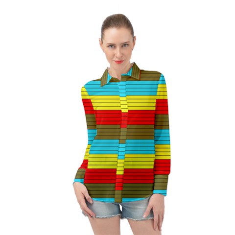 Multicolor With Black Lines Long Sleeve Chiffon Shirt by tmsartbazaar