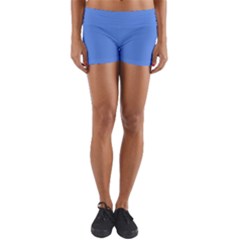 True Cornflower Blue Color Yoga Shorts by SpinnyChairDesigns