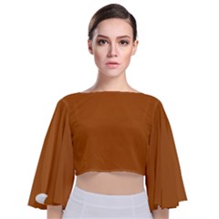 True Light Brown Color Tie Back Butterfly Sleeve Chiffon Top by SpinnyChairDesigns