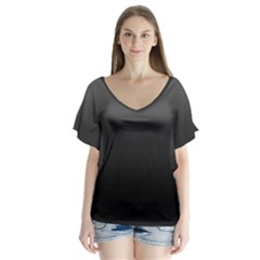 Black Gradient Ombre Color V-neck Flutter Sleeve Top by SpinnyChairDesigns