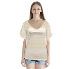 Boho Lemon Chiffon Pattern V-neck Flutter Sleeve Top by SpinnyChairDesigns