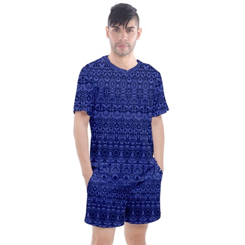 Boho Navy Blue  Men s Mesh Tee And Shorts Set by SpinnyChairDesigns
