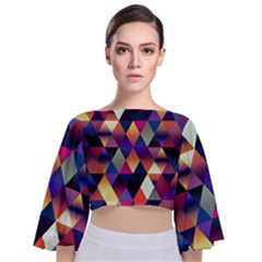 Colorful Geometric  Tie Back Butterfly Sleeve Chiffon Top by SpinnyChairDesigns