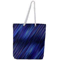 Indigo And Black Stripes Full Print Rope Handle Tote (large) by SpinnyChairDesigns