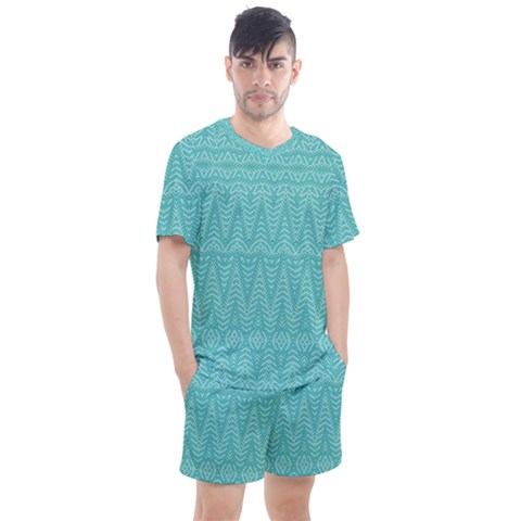 Boho Teal Pattern Men s Mesh Tee And Shorts Set by SpinnyChairDesigns