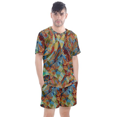 Boho Colorful Mosaic Men s Mesh Tee And Shorts Set by SpinnyChairDesigns