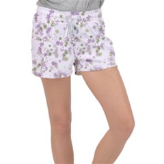 Purple Wildflower Print Velour Lounge Shorts by SpinnyChairDesigns