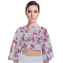 Pink Wildflower Print Tie Back Butterfly Sleeve Chiffon Top View1