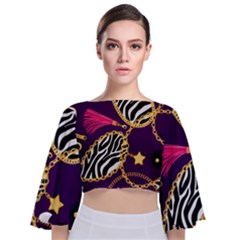 Chain Pattern  Tie Back Butterfly Sleeve Chiffon Top by designsbymallika