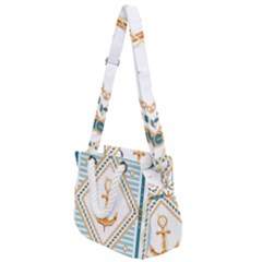 Chain Pattern Blue 6 Rope Handles Shoulder Strap Bag by designsbymallika