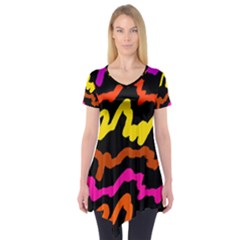 Multicolored Scribble Abstract Pattern Short Sleeve Tunic  by dflcprintsclothing