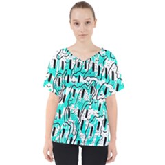 Doodle Art Minimal Drawing Pen V-neck Dolman Drape Top by HermanTelo