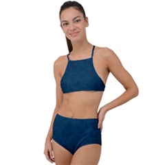 Indigo Dye Blue Butterfly Pattern High Waist Tankini Set by SpinnyChairDesigns