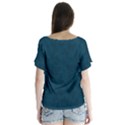 Indigo Dye Blue Butterfly Pattern V-Neck Flutter Sleeve Top View2