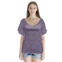 Grape Compote Butterfly Print V-neck Flutter Sleeve Top by SpinnyChairDesigns